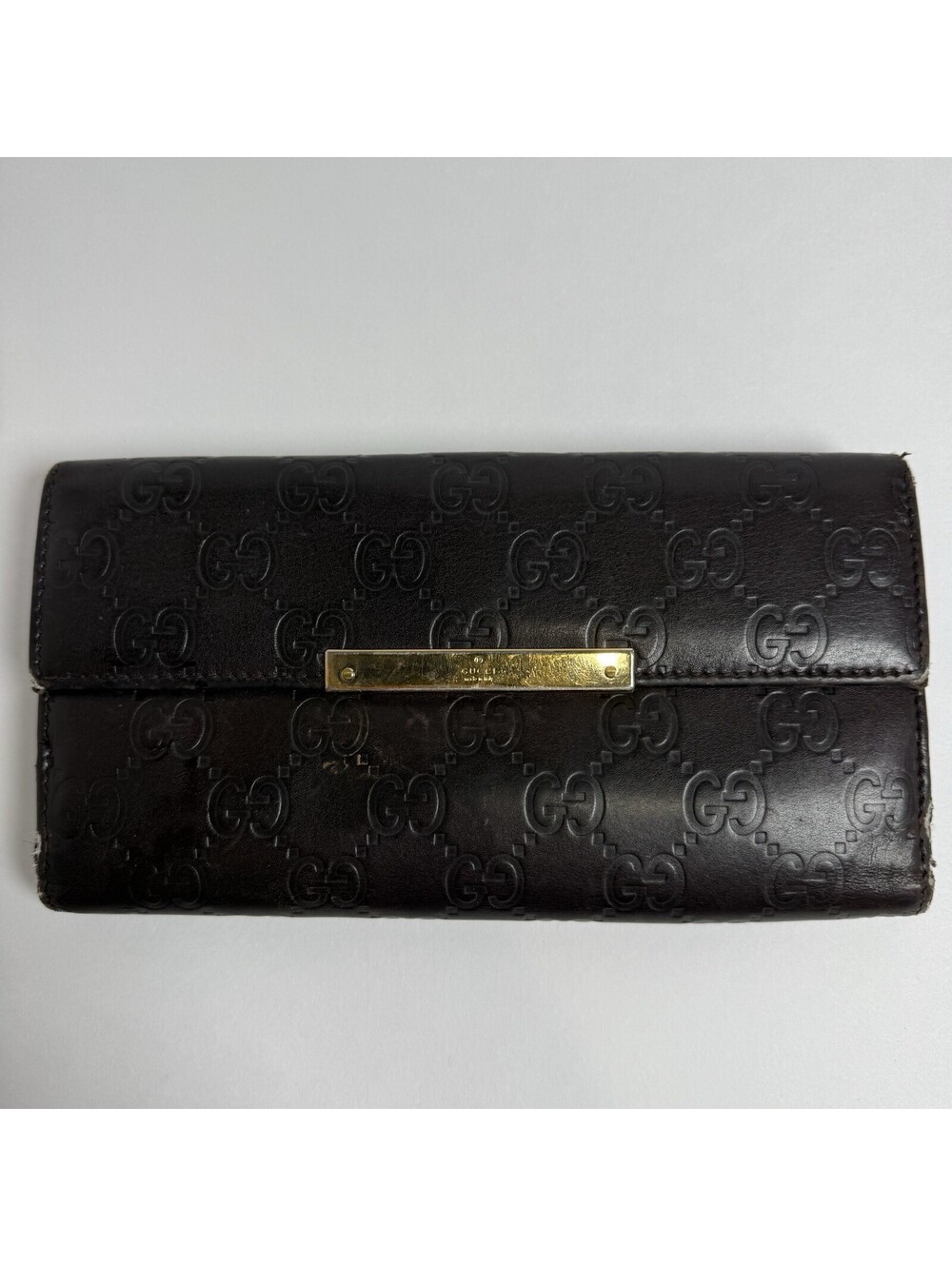 Well Used Gucci Wallet Purse GG Sima Leather Brown Organizer Travel Luxury Rare